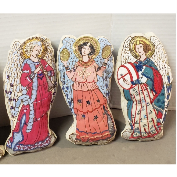 Vintage Lot Set Of 10 Cut And Sew Handpainted Embellished Soft Sculpture Angels - Picture 4 of 16